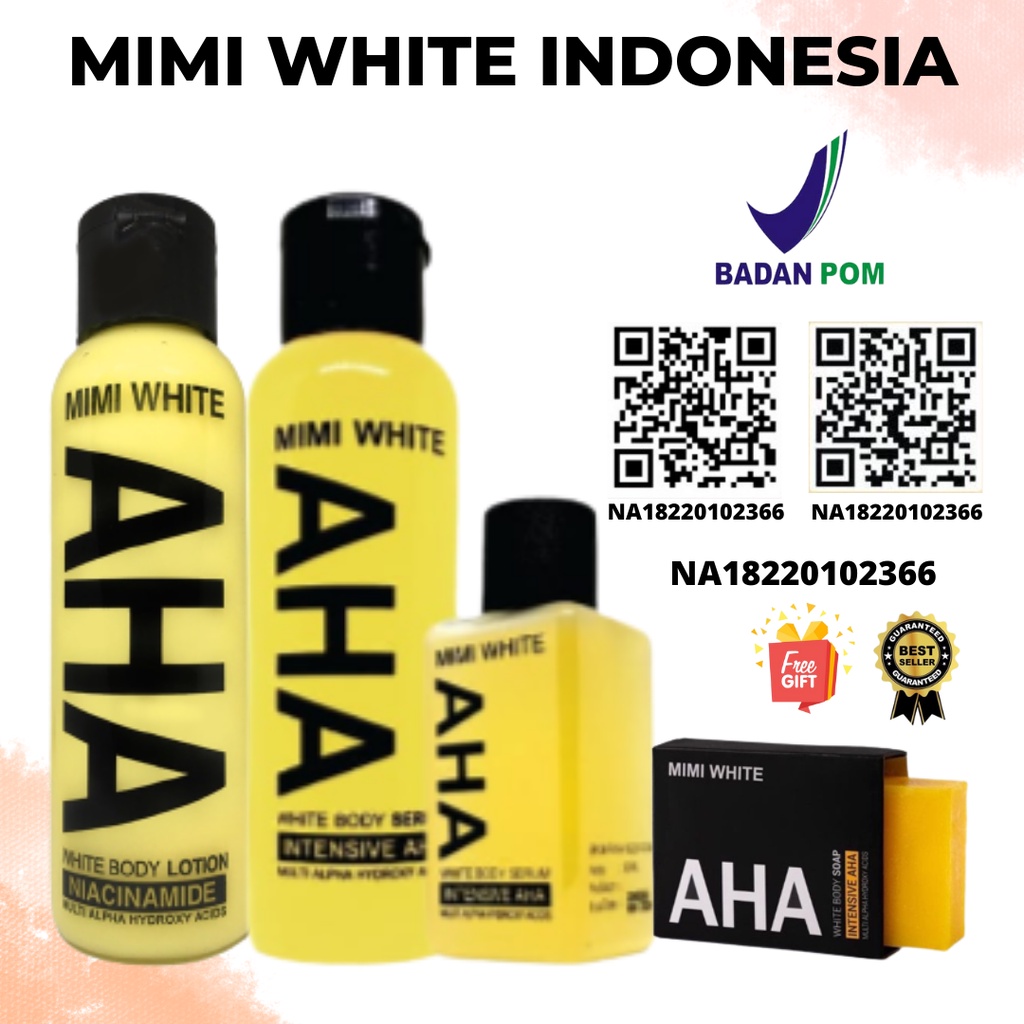 (COD) MIMI WHITE AHA  BODY SERUM 30 dan 100 ML | BODY LOTION 100 ML | BODY SOAP 70 GR Resmi INDO BPO