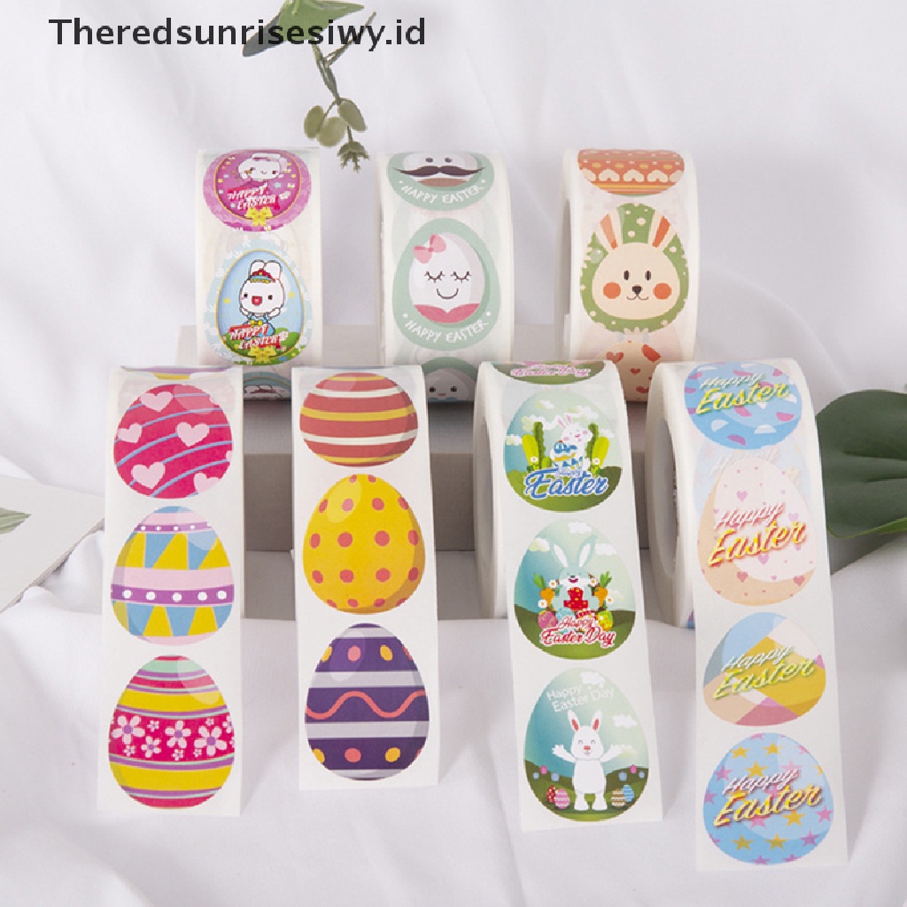 # Baju Lebaran # Stiker Liburan Lebaran 500buah Berbentuk Telur Paskah Self-adhesive Label Roll Stiker Kartun Telur Kemasan Sealing Stiker~