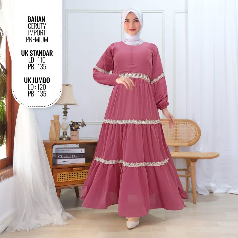 JIEESHOPP Gamis Ceruty Premium Renda 3 Tingkat Best Seller