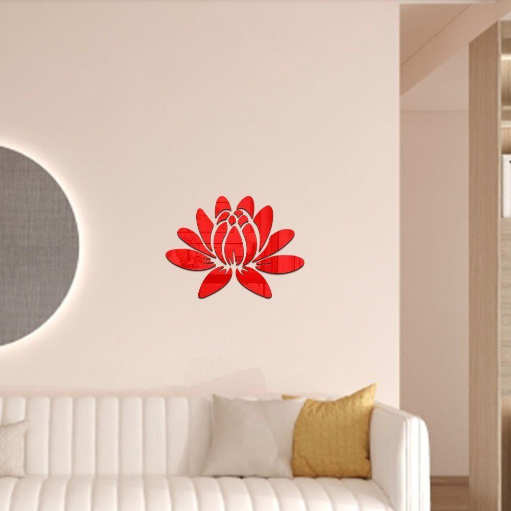 [Elegan] Cermin Stiker Dinding Tahan Air Mudah Dibersihkan Halus 3D Stereo Lotus DIY Untuk Ruang Tamu Cermin Permukaan Desain Dekorasi TV Art Mural