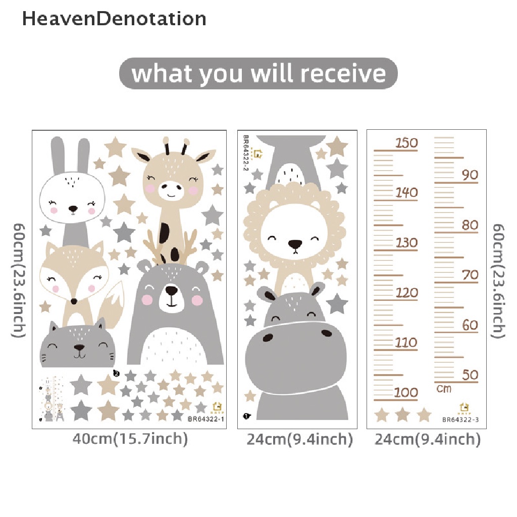 [HeavenDenotation] Gaya Warna Boho Smile Animals Bear Lion Hearts Pengukuran Tinggi Badan Ruller Stiker Dinding Untuk Kamar Anak Baby Nursery Wall Decals HDV