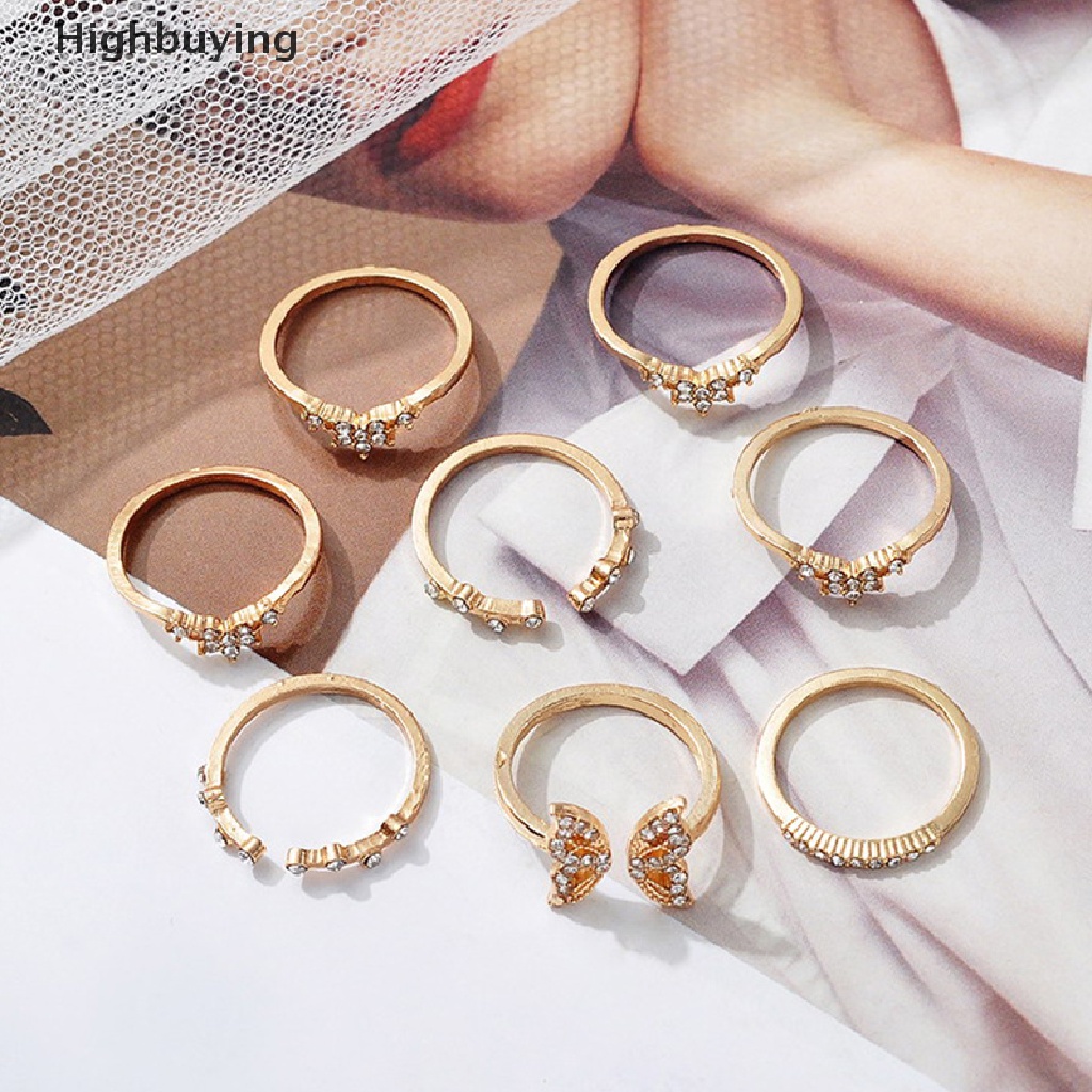 Hbid 8Pcs / Set Bohemian Butterfly Ring Set For Women Fashion Temperament Diamond Inlaid Flower Knuckle Ring Female Charm Jewelry Gift Glory