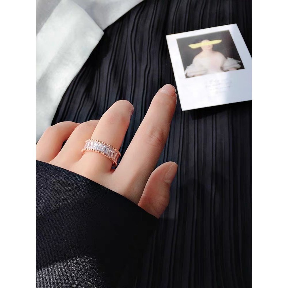 Cincin Model Terbuka Bahan Titanium Steel 18k Aksen Berlian Zirkon | Perhiasan Cincin Adjustable Bahan Stainless Steel | Kotak Hadiah Untuk Hadiah | Cincin Model Terbuka Untuk Wanita