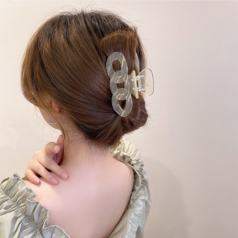 Wanita Gaya Korea Rantai Akrilik Desain Hair Claw Barrettes Girl Fashion Transparan Jelly Warna Rambut Klip Hiasan Kepala Elegan