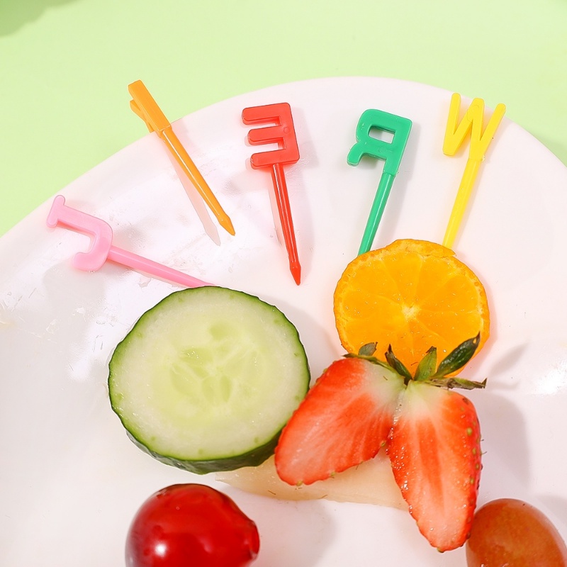 1set Garpu Makanan Hias Bento Lucu 26huruf Fruit fork Kreatif Pesta Ulang Tahun Anak Bento Box Aksesoris Fruit Dessert Hias Stick Mini