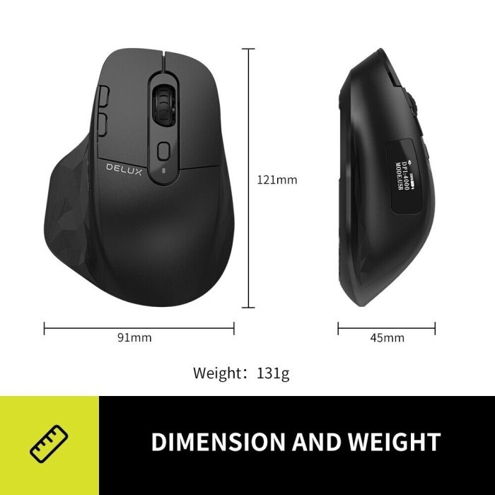 Delux M912 Bluetooth Wireless Mouse Ergonomic 3 Mode With OLED Screen