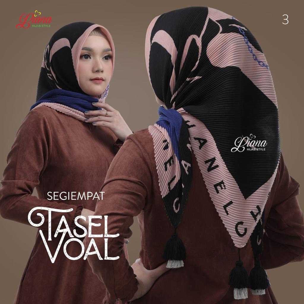 Jilbab Segiempat Segi Empat Voal Plisket Motif Square Tasel Tassel Jambul Bandul Berbagai Merk BY QO
