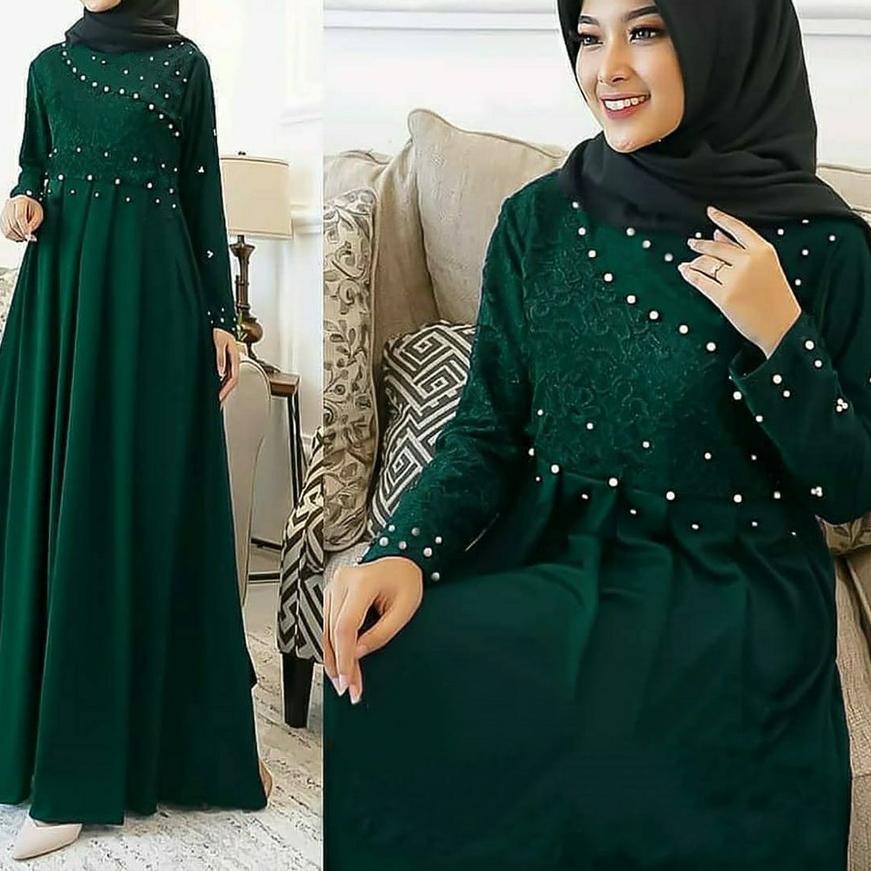 ☄ Delisya Maxi / Dress Pesta Premium / Gamis Tiara Maxi Brukat mix Mutiara ✫