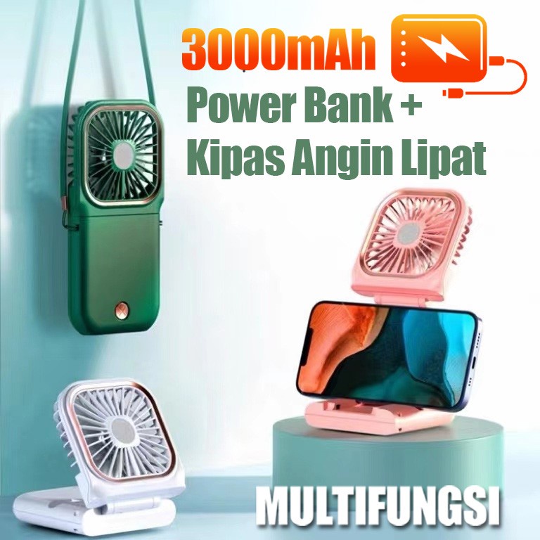 kipas Angin Mini / kipas powerbank/kipas angin powerbank handphone  / kipas portable mini / kipas angin / kipas angin 3000 mh / kipas mini portable / kipas powerbank /  Kipas Angin Portable Mini Bisa di Gantung Multifungsi + Powerbank 3000mAh + Strap Mask