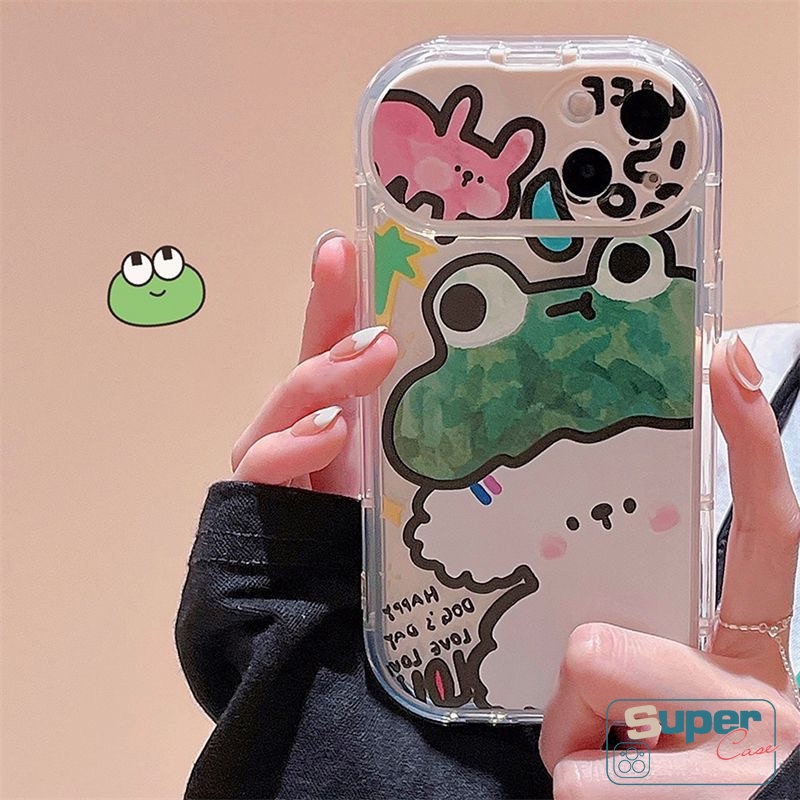 IPHONE Kompatibel Untuk Iphone11 12 13 7Plus 8Plus XR 14 Pro Max14 Plus X XS MAX SE 2020 Lucu Kartun Hewan Kodok Anjing Kelinci Lembut Kreatif Flip Make Up Cermin Graffiti Case