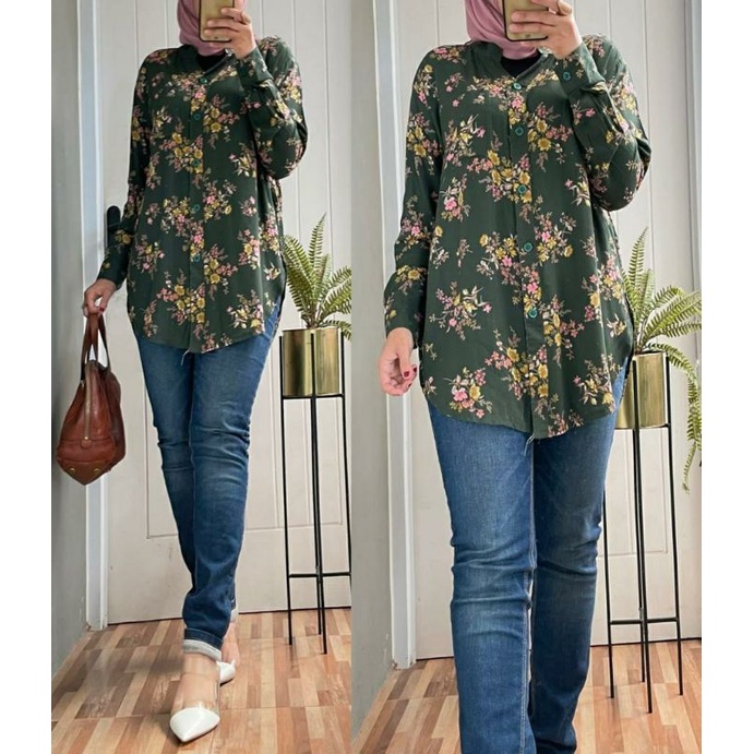 Kemeja Zara #9, KEMEJA/BLOUSE WANITA CANTIK MODIS FIT XXL BAHAN KATUN RAYON IMPORT LD 114 FIT XXL KANCING AKTIF TERMURAH OOTD TERLARIS