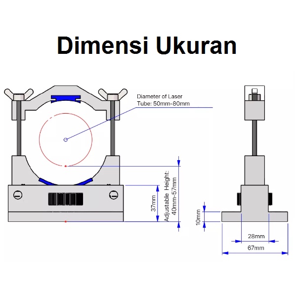 [HAEBOT] Flexible Holder Bracket Dudukan Tabung Laser Co2 50mm 80mm Mesin CNC Cutting Akrilik Fleksibel Adjust Diameter Set
