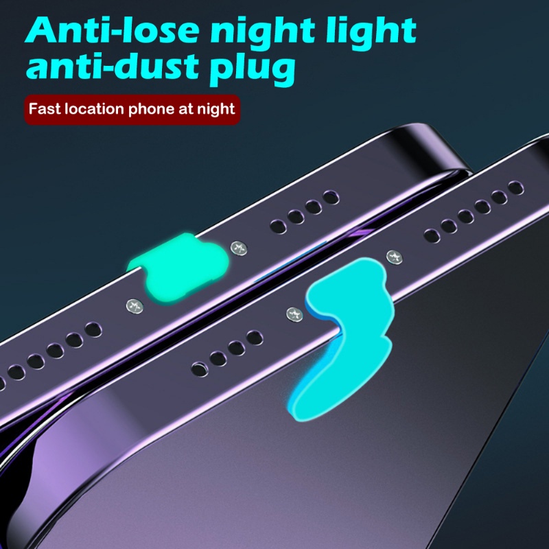 Luminous Steker Debu Silikon Anti Hilang Untuk IOS Type C Charging Port Penutup Plug Tahan Debu Tahan Air
