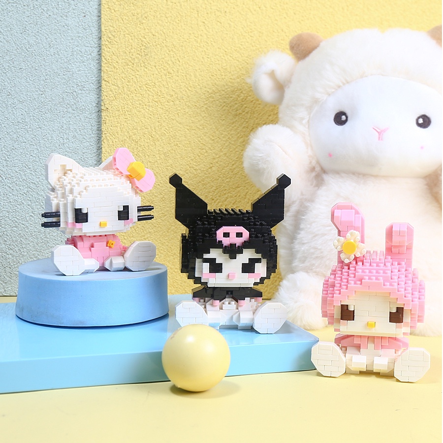 Hello Kitty Kuromi My Melody Partikel Kecil Blok Bangunan Sanrio Hadiah Dekorasi Puzzle Charmmy Kitty Seri Anak Perempuan Mainan Rakitan