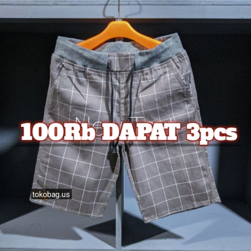 100rb dapat 3 CELANA DISTRO PENDEK PRIA MOTIF KOTAK TARTAN