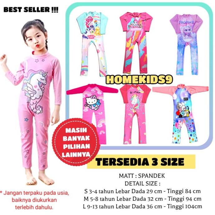 baju renang anak panjang anak perempuan karakter unicorn 3-13 tahun