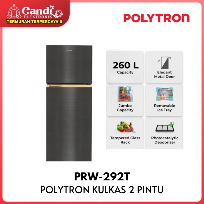 POLYTRON Kulkas 2 Pintu Kapasitas 260 Liter PRW-292T