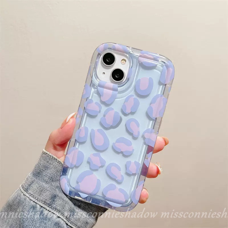 Casing Airbag Transparan Shockproof Kompatibel Untuk iPhone 7Plus XR 11 12 14 13 Pro Max 6s 7-8 6 Plus X XS Max SE 2020 Ins Ungu Motif Leopard Pelindung Kamera Lembut Tpu Cover