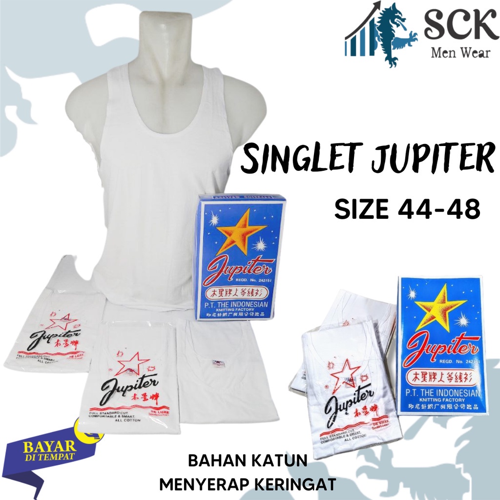 [ISI 1] Singlet Pria JUPITER 44-48 JUMBO Katun Warna Putih Polos / Kaos Dalam JUPITER Original / Singlet Pria - sckmenwear GROSIR