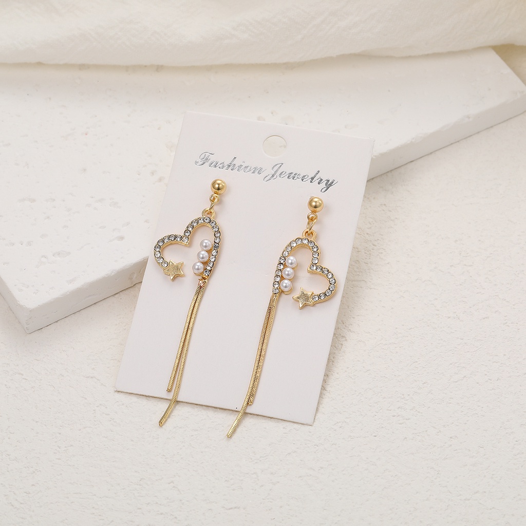 Anting Tusuk Emas Untuk Wanita Elegan Berongga Hati Drop Rumbai Earring Fashion Aksesoris Perhiasan