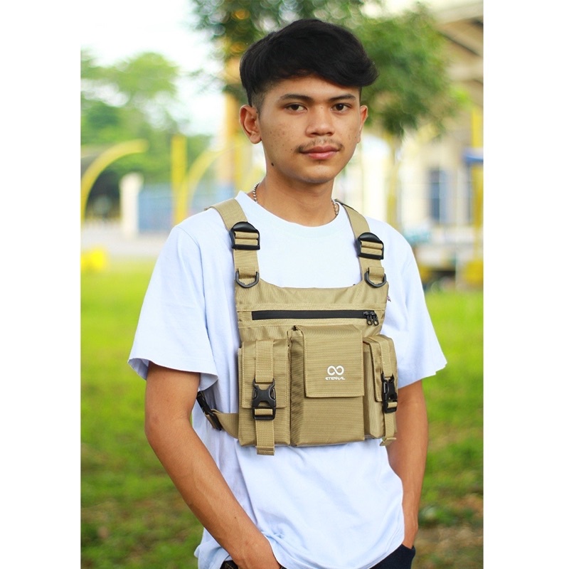 CHEST BAG GOLDY V3 - Tas dada Pria terbaru 2023 Material Cordura Black/Gold