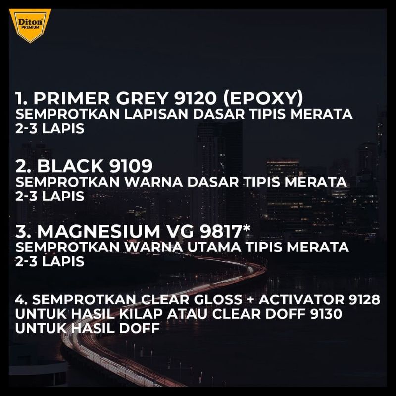 Pilok Cat Diton Premium Paket Komplit 4 Kaleng Magnesium 9817 Primer Grey 9120 Silver 9124 Clear Doff 9130 400cc Pilox Paketan Cat Semprot Special Spray Paint