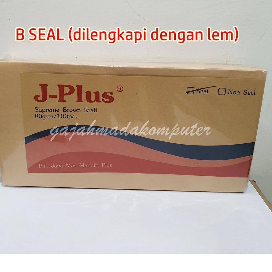 

Ready Terupdate Amplop Kertas Coklat Samson B SEAL ada perekat / Lem merk J Plus J-Plus - 14 X 27 Cm isi 100pcs