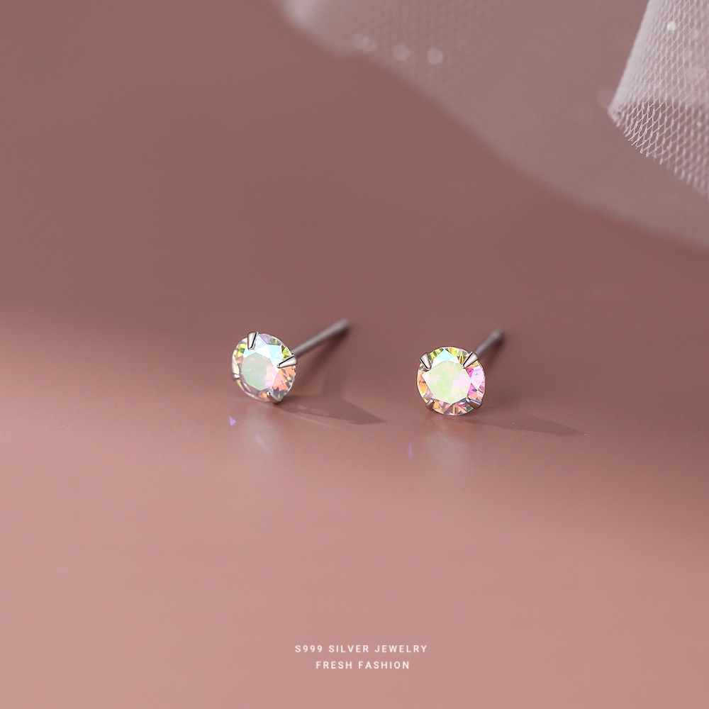 Anting Tusuk Bahan Zircon Warna Sterling Silver S999 Untuk Wanita