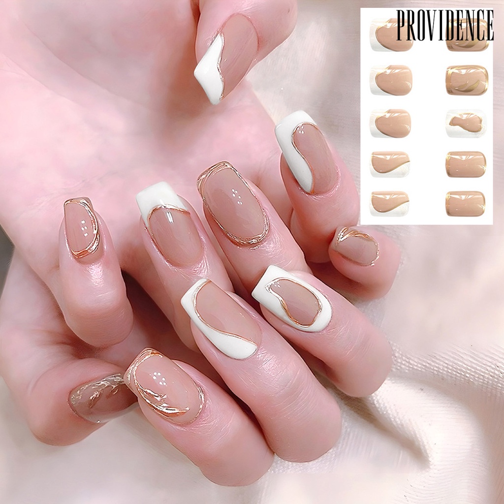 Providence 1set Kuku Palsu Tidak Berbahaya Untuk Kuku Penuh Penutup Gloss Fadeless DIY Pendek French Plated Simplicity Artificial Nail Salon Supply