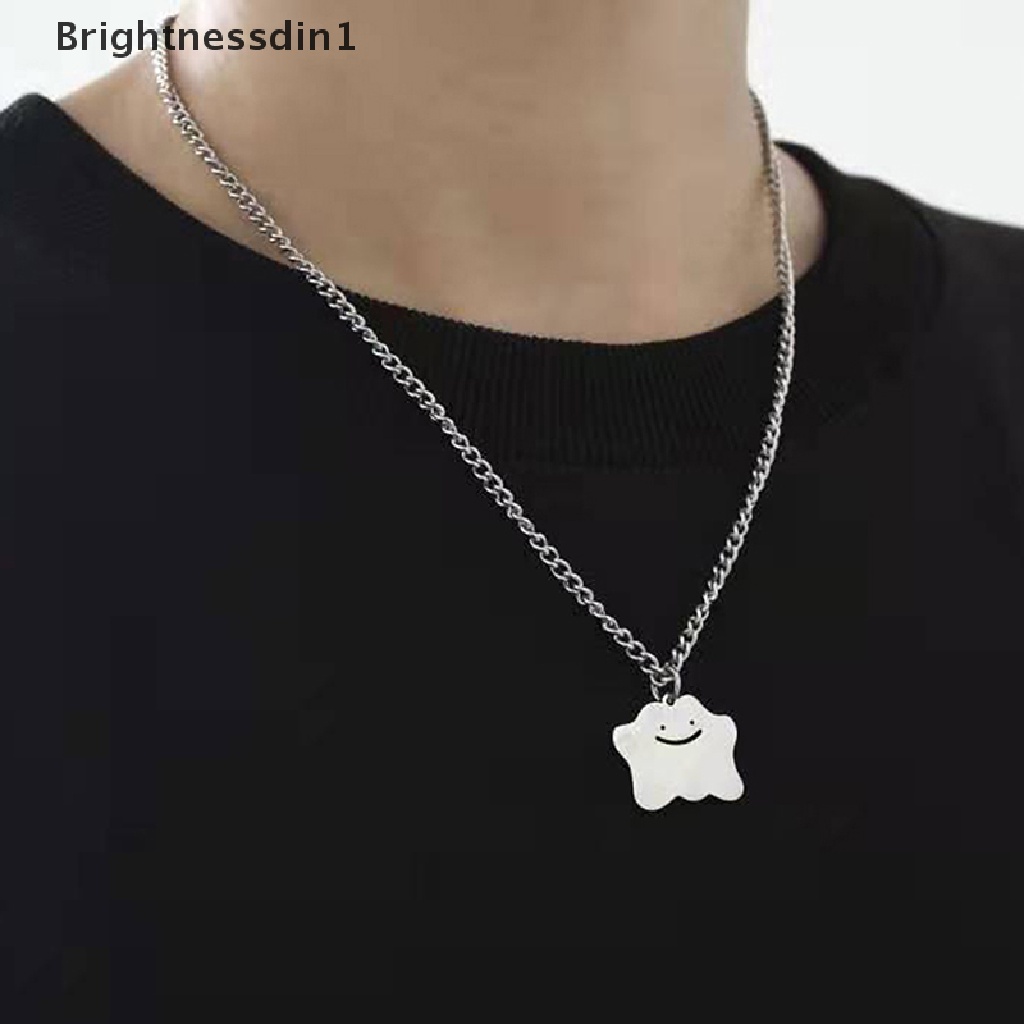 [Brightnessdin1] Kalung Liontin Wajah Hantu Awan Baja Titanium Sederhana Untuk Wanita Pria Fashion Halloween Perhiasan Hadiah Butik