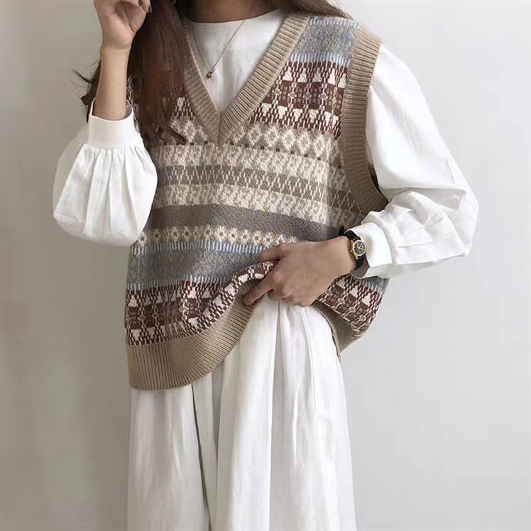 Monica Autumn Korean versatile short loose sweater vest