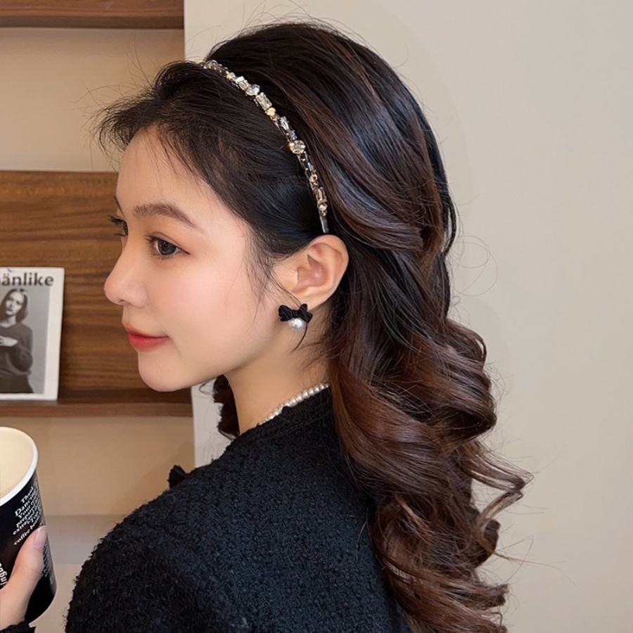 Korea Alloy Kristal Berlian Imitasi Bando Wanita Berlian Mutiara Tipis Rambut Band Aksesoris Rambut Elegan