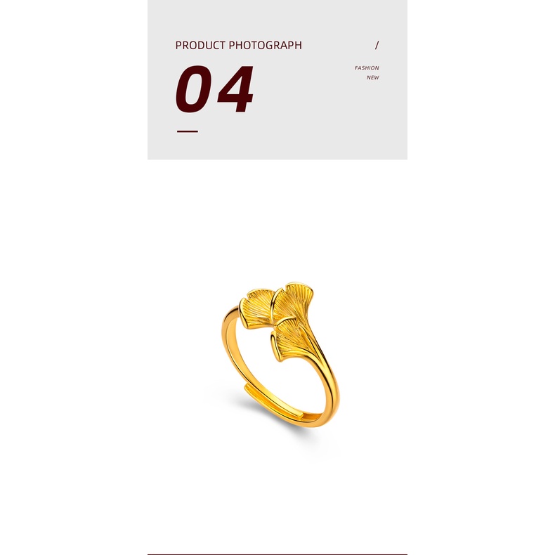 Goldkingdom Perhiasan Fashion 24 K Bangkok Aksesoris Ready Stock Segar Sansheng Beruntung Ginkgo Cincin Berlapis Emas Canggih Rasa Yang Dapat Disesuaikan Wanita RingFresh Sansheng Lucky Ginkgo Ring