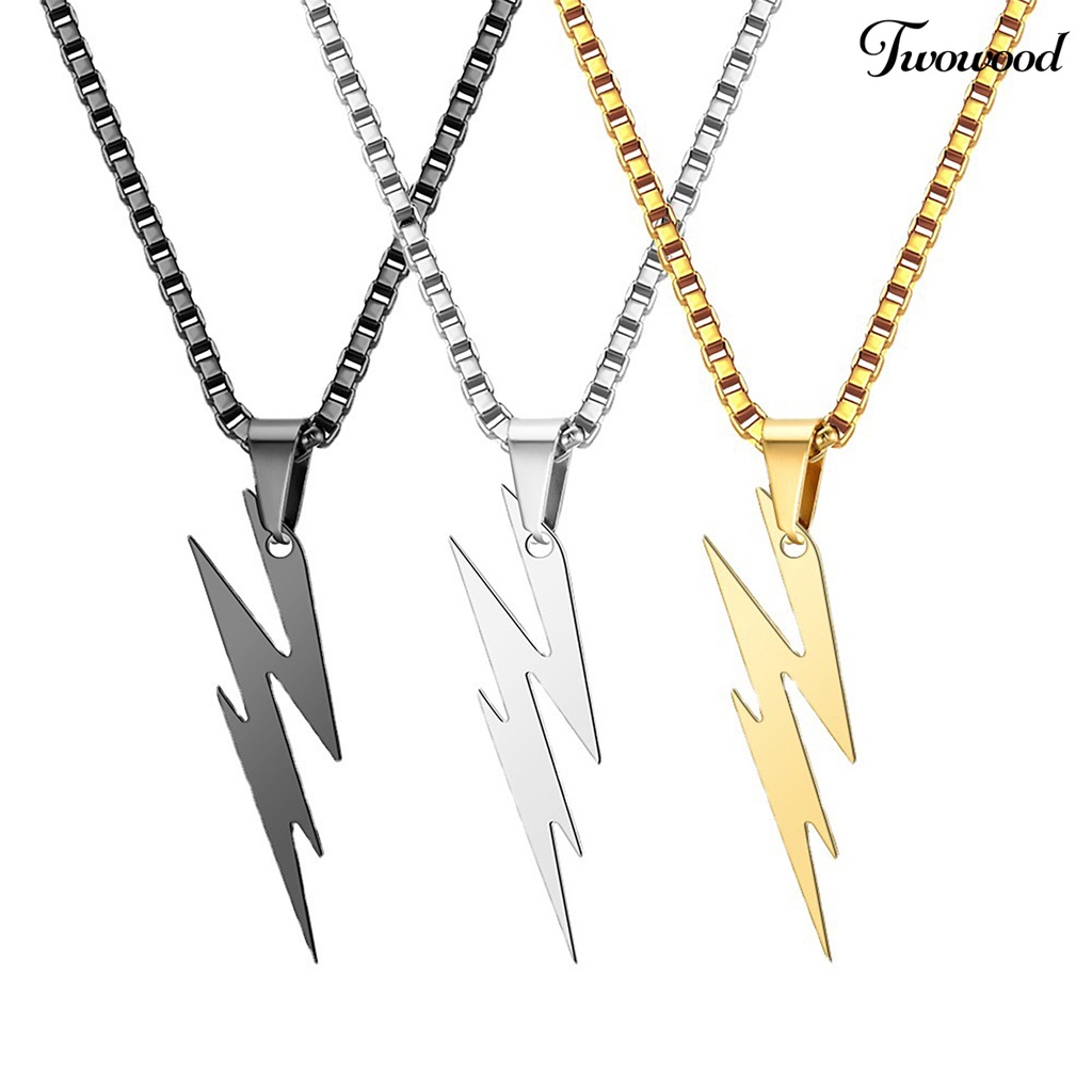 Twowood Pria Liontin Kalung Unisex Rantai Warna Solid Thunder Flash Bentuk Leher Dekorasi Gaya Hip Hop Geometris Pria Kalung Dewasa Perhiasan