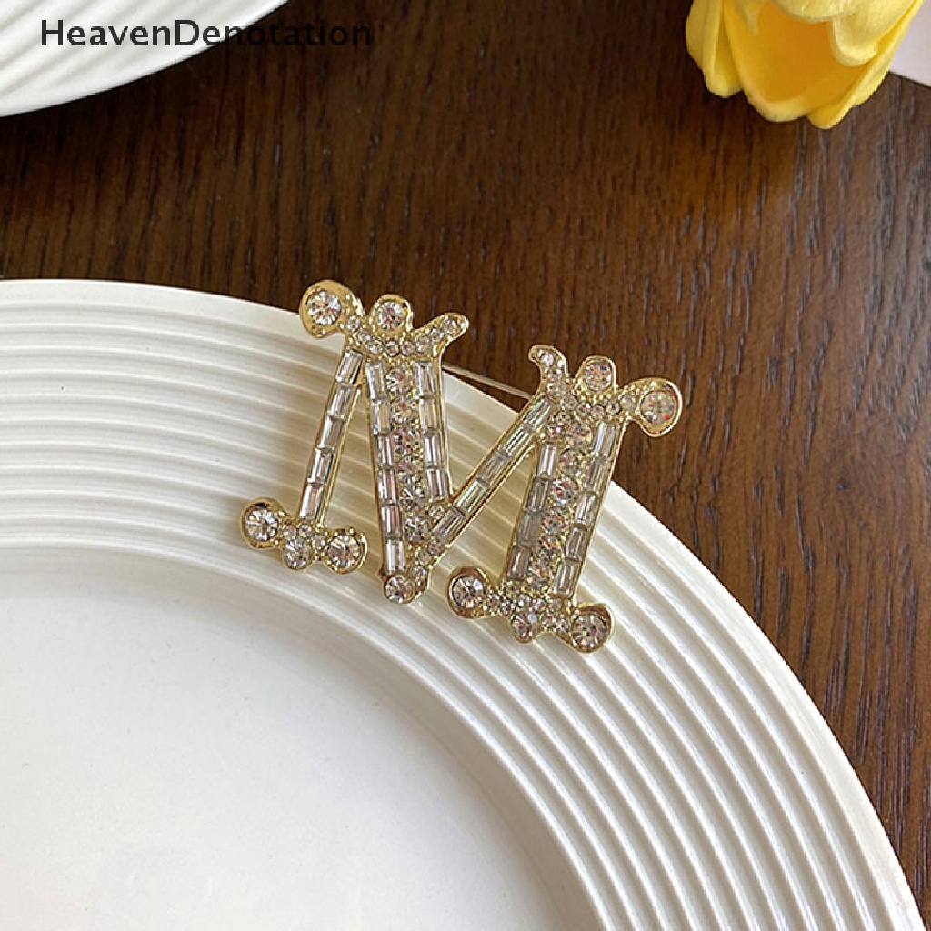 [HeavenDenotation] Fashion Kristal Zirkon M-Huruf Bros Pin Untuk Ransel Kerah Lapel Pin Pesta Perhiasan Aksesoris HDV