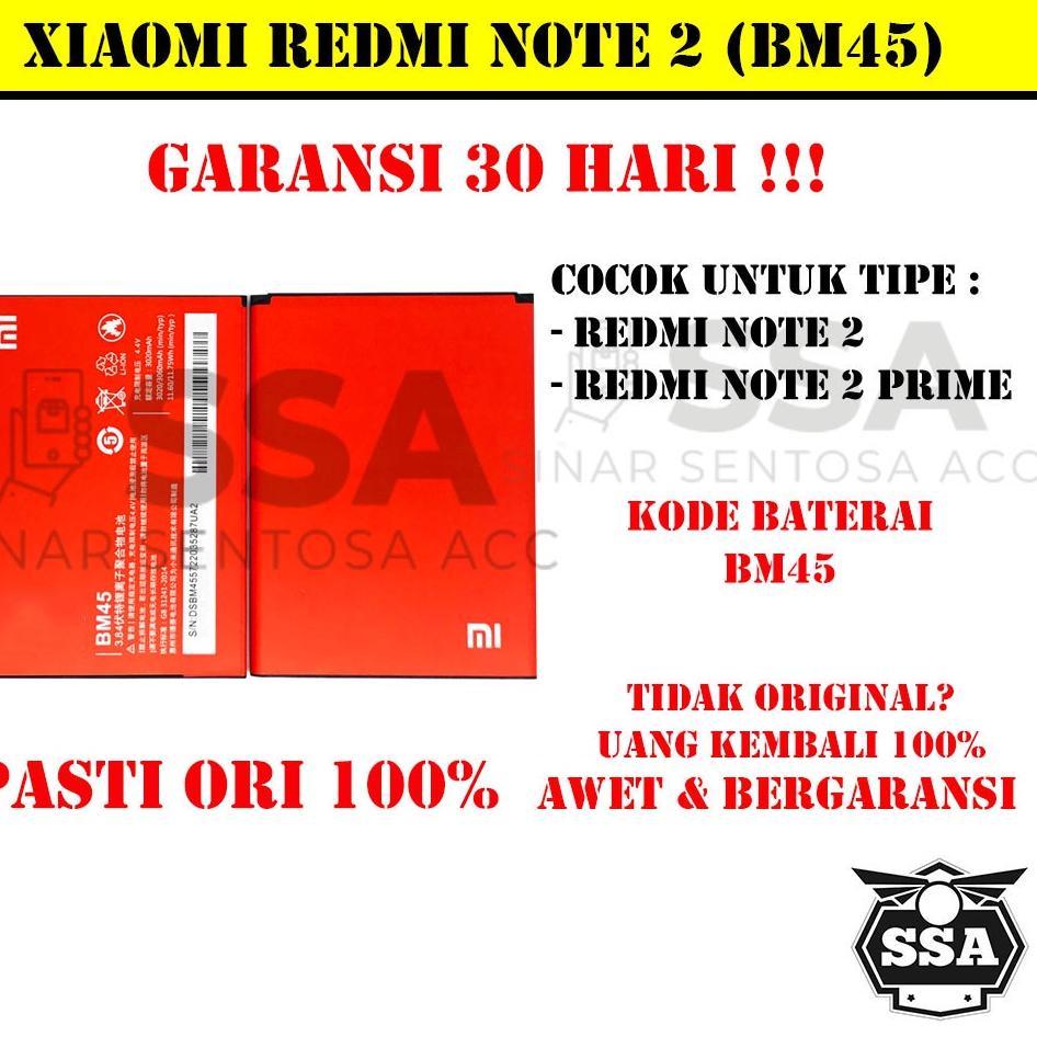 Lebih Keren Baterai Original 100% Xiaomi Redmi Note 2 / Redmi Note 2 Prime BM45 BM 45 ORI Battery Ba