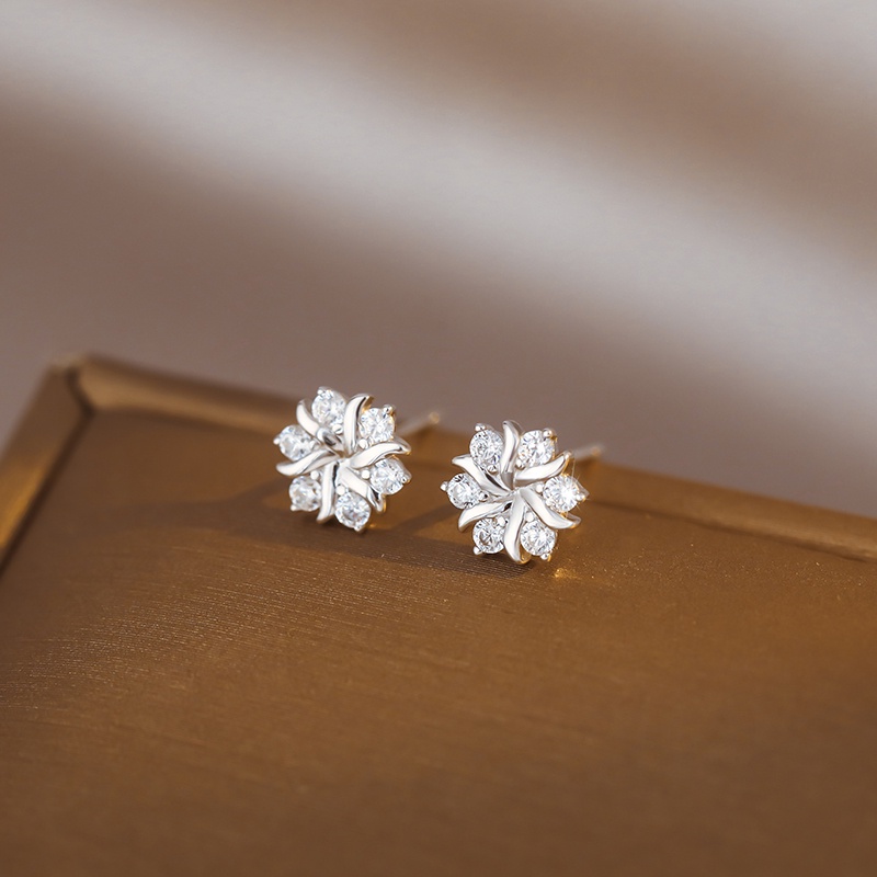 925jarum Perak Snowflake Ear Stud Kristal Bunga Anting Mini Temperamen Canggih Earring Hadiah