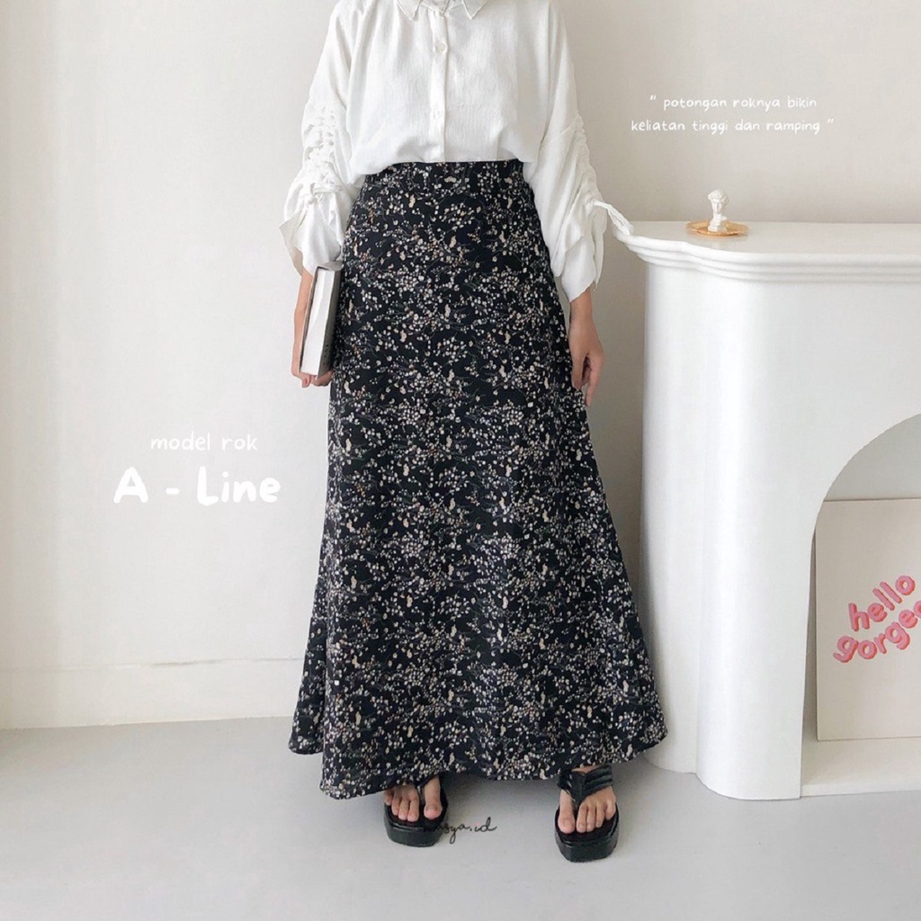 FLORAL SKIRT SAKURA DAMARA ROK / ROK MOTIF BUNGA KOREAN SKIRT part 2-BLACK Floral Skirt