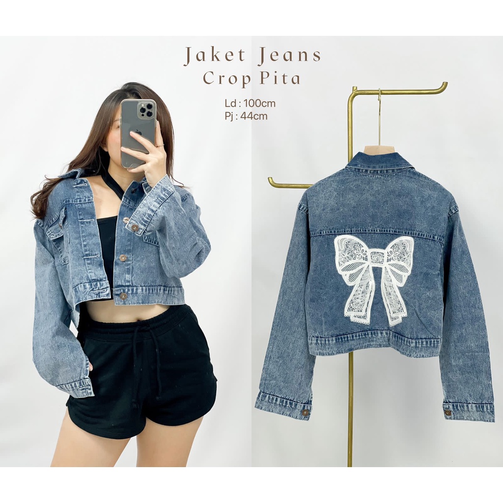 Jaket Jeans Wanita Kekinian Kantong Depan Jeans Pita Series HOPYLOVY