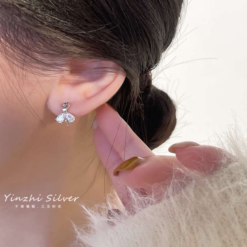 French Gentle Crystal Earrings Mini Premium925 Perak Anting Pin Aksesoris Wanita Hadiah