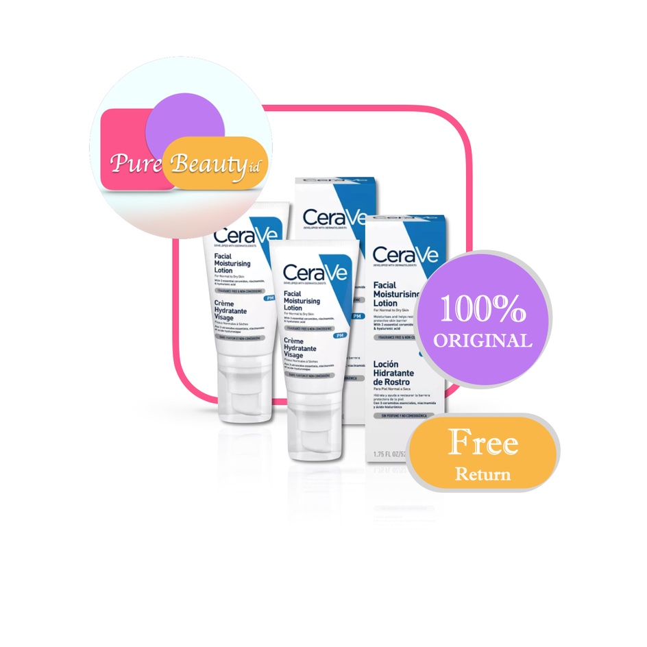 CeraVe Facial Moisturising Lotion 52ml 2pcs Ceramides Krim pelembab Sekaligus pencerah Night cream ❤100% Original ❤