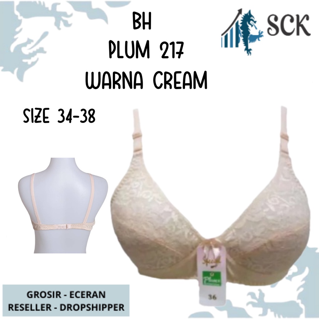 BH PLUM 217 Warna Cream Size 34-38 Kait 1 (34-36) Kait 2 (38) / BH Busa Tipis Tanpa Kawat - sckmenwear GROSIR