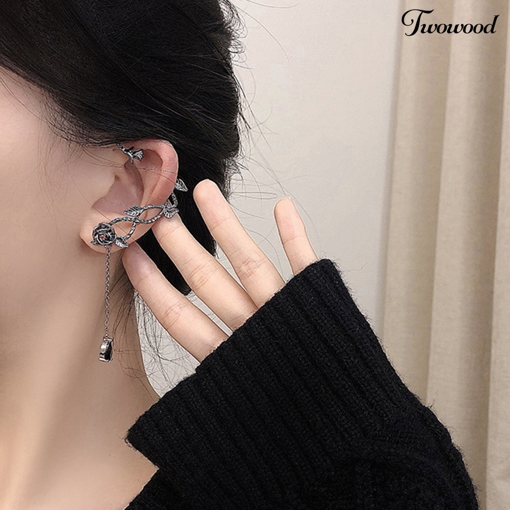 Twowood 1pasang Lady Earrings Retro Temperamen Aesthetic Vintage Anti-Alergi Berdandan Paduan Gelap s Klip Anting Perhiasan Aksesori