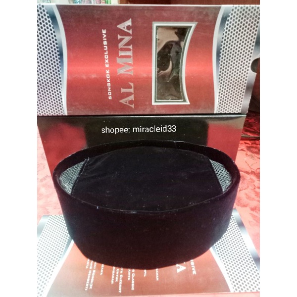 EXLUSIVE Peci Songkok Kopiah Hitam Polos Al Mina AC Tinggi 9 dan 10