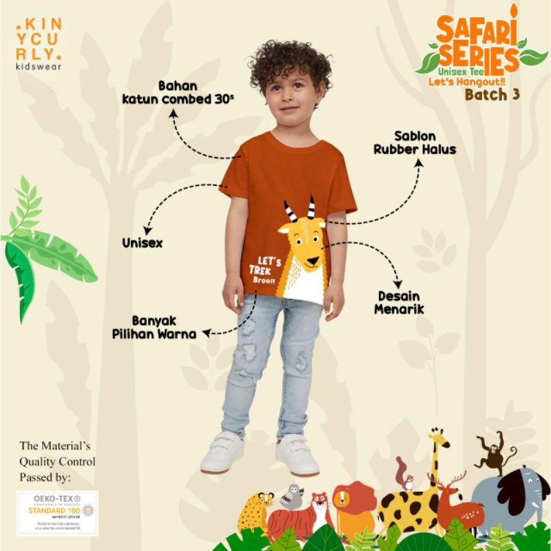 Kaos Anak Safari Series Kiny Curly Unisex 1-6 Tahun Original Super Premium