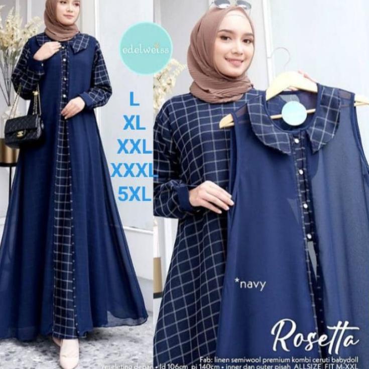 ✭ gamis jumbo 2 in 1 set outer ukuran L XL XXL 3XL 5L Ld   140 gamis set outer Rosetta motif kotak k