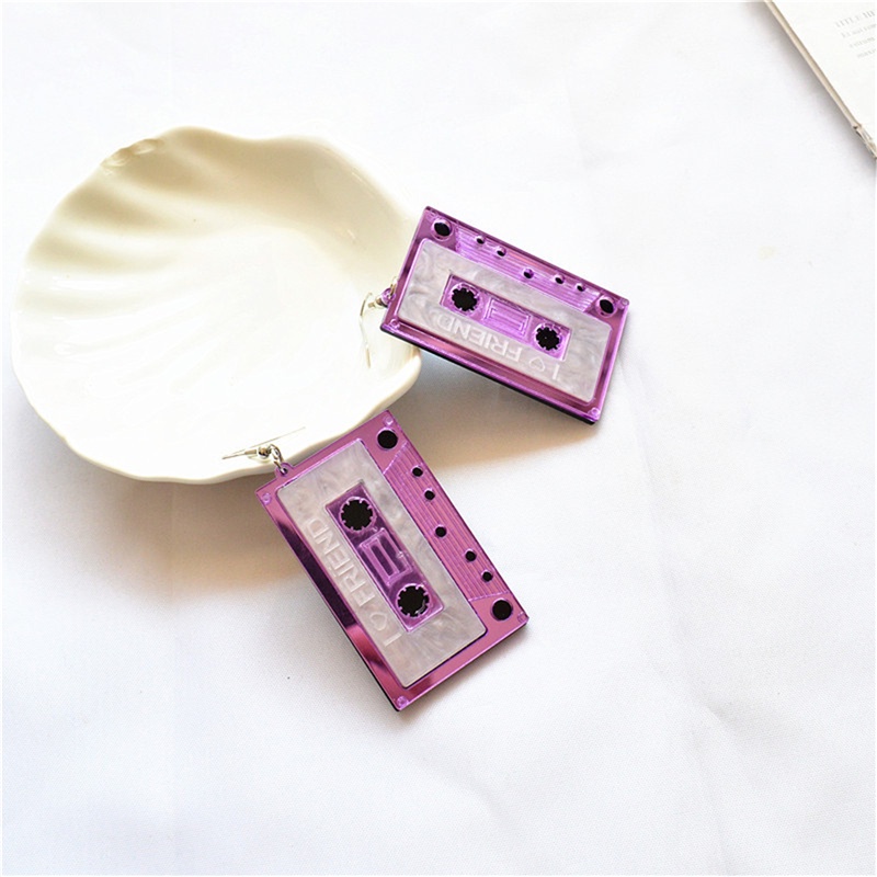 [AYBx] Baju Kaos Distro Pria Wanita Lengan Pendek Kaset Kepribadian Tape Menjuntai Anting Bahan Akrilik Punk Anting Lucu Untuk Wanita