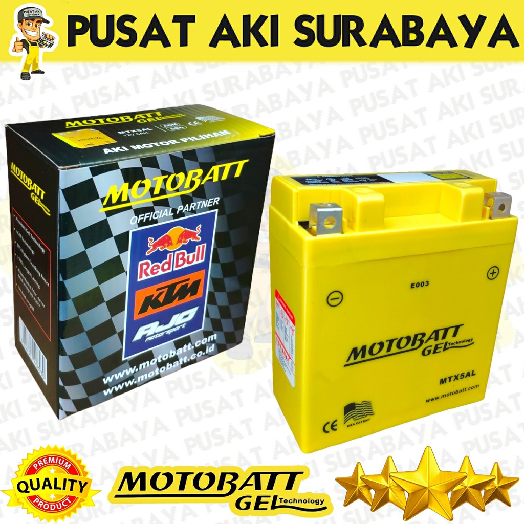 PUSAT AKI SURABAYA MOTOBATT MTX5AL 5 AMPER MOTOR HONDA ASTREA GRAND LEGENDA MEGAPRO PRIMUS GM5Z GT6A YB5LB YT7C