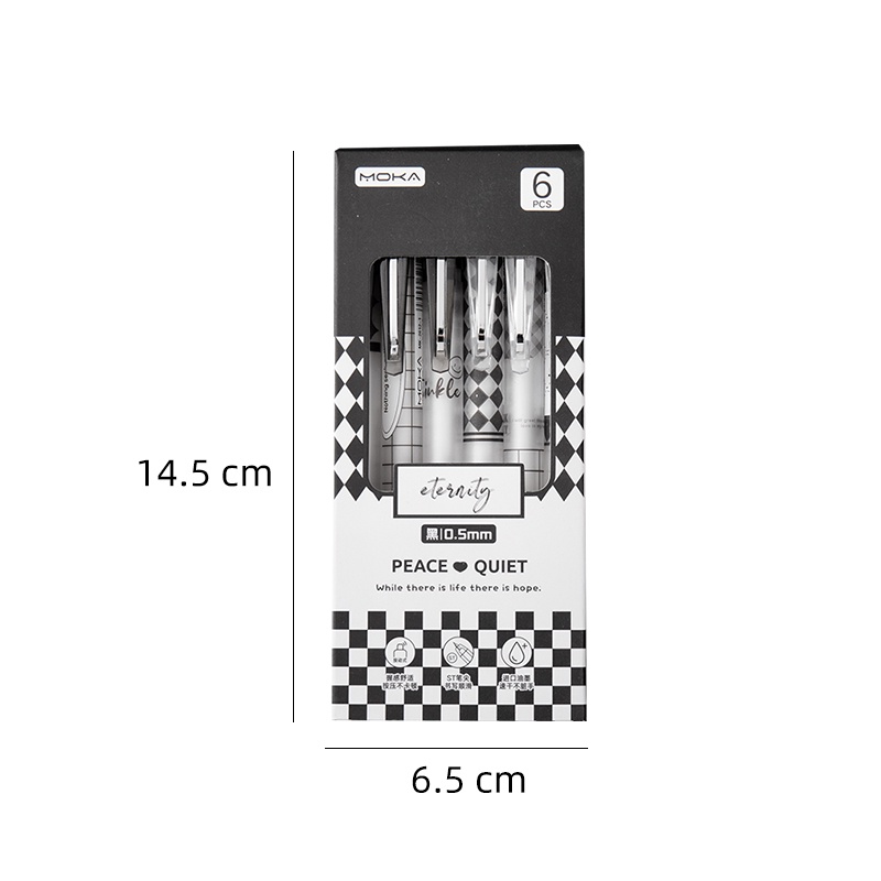 6pcs 0.5mm Tinta Hitam Sederhana Hanya Seri Gel Pen Mahasiswa Portable ST Nib Pena Ditarik