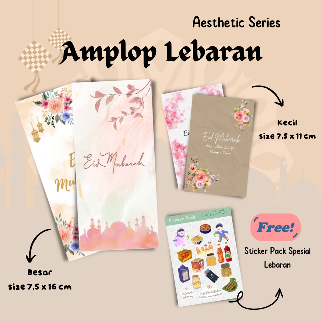 

[Aesthetic Series] Amplop Lebaran Amplop THR Amplop Idul Fitri 2023 Amplop Motif Murah isi 6 pcs Import Paper FREE STICKER